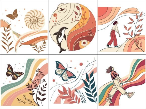 Download Boho Butterfly &amp; Abstract Nature Art Set - Boho Collection