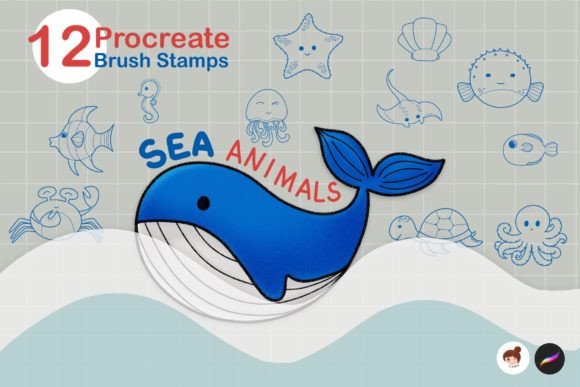 Download Sea Animal Procreate Brush Stamps - Procreate brush stamp Collection