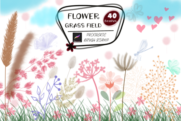 Download FLOWER GRASS FIELD Procreate Brush Stamp - Procreate brush stamp Collection